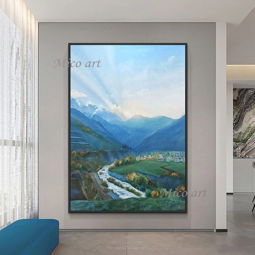 

Abstract Art Beautiful Scenery Wall Painting Acrylic Artwork Picture Canvas Frameless Village Landscape Paintings Wholesale