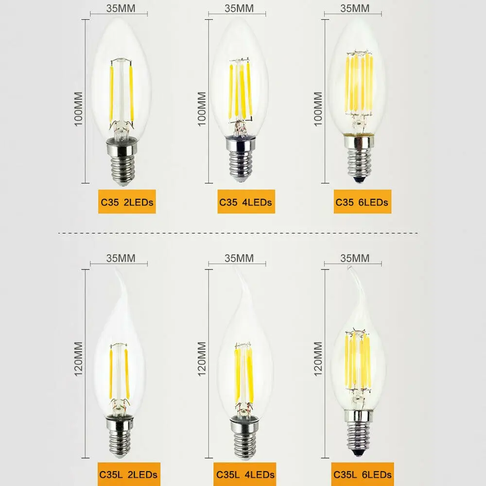 Vintage 2W 4W 6W LED Filament Bulb E14 220V Energy Saving Glass LED Light Dimmable Warm/Cool White Lamp for Home Decoration