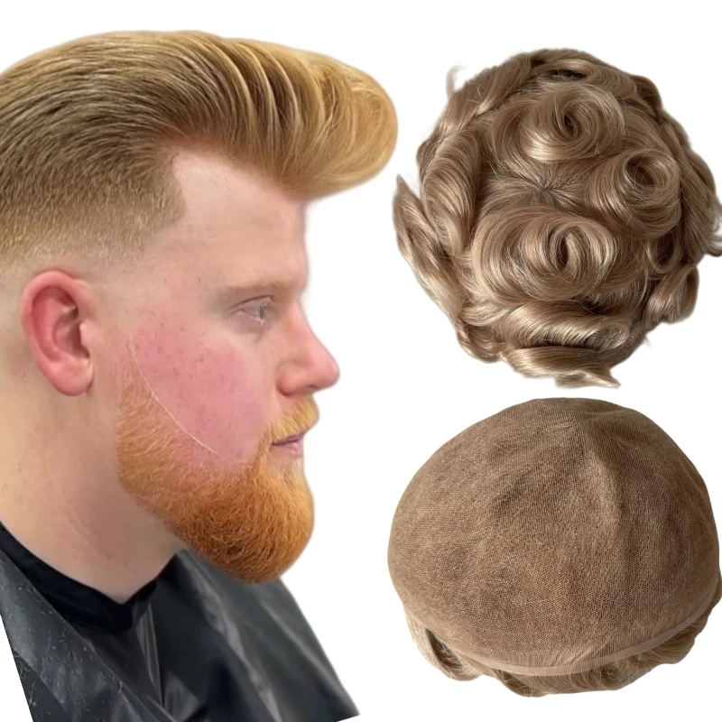 

Brazilian Virgin Human Hair Replacement #22R Honey Blonde Color Full Swiss Lace Toupee 8x10 Lace Units for White Men