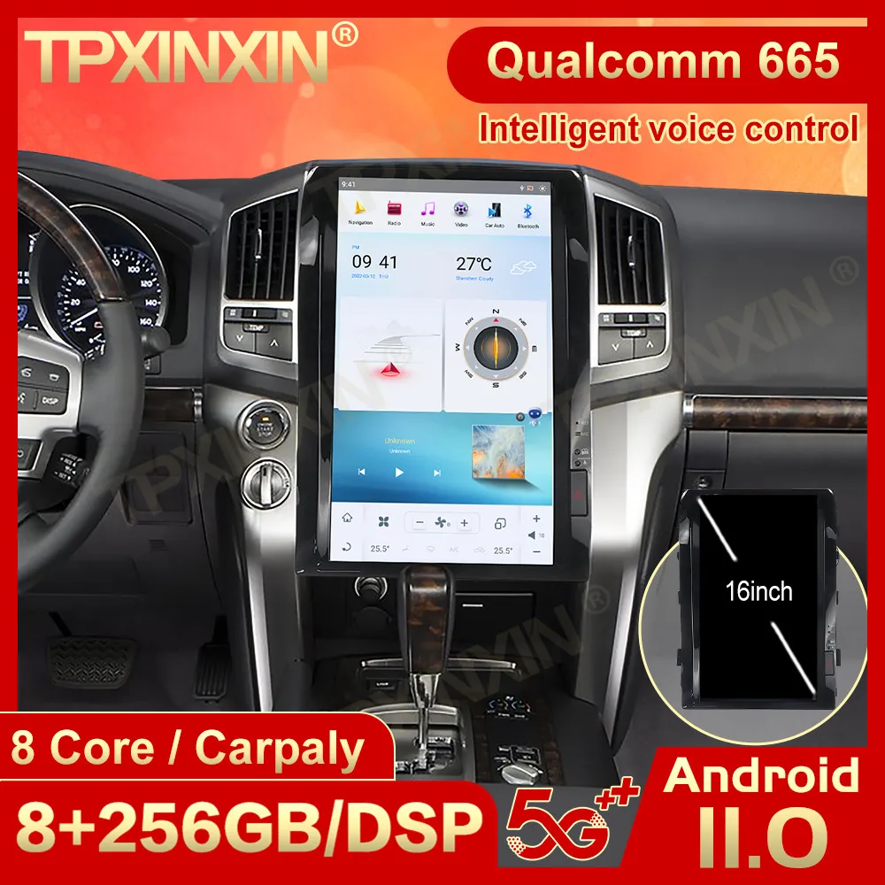 16 Inch 2 Din Android 11 Tesl- Multimedia Stereo For Toyota Land Cruiser 2008 2009 2010-2015 GPS Navi Video Player Head Unit