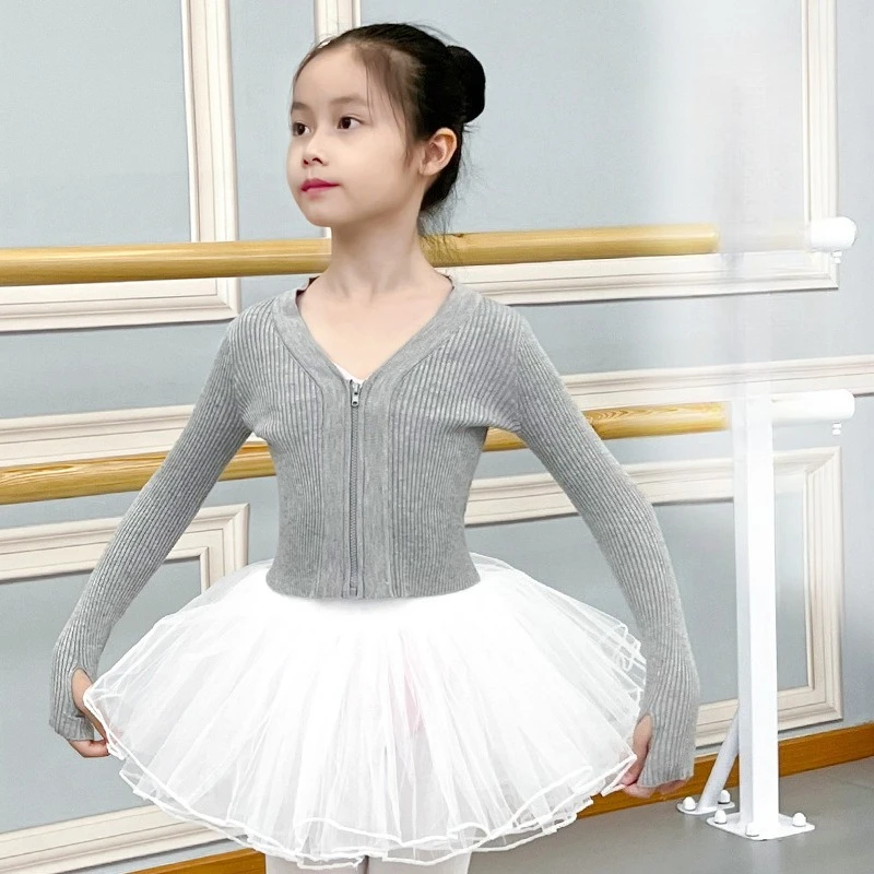 

Топ для балета и танцев для девочек, трико, свитер с длинными рукавами на молнии, китайская современная классическая танцевальная детская одежда для балета