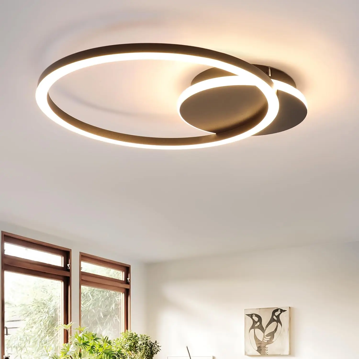 Deckenlampe LED Deckenleuchte Küche - 24W Küchenlampe Schwarz Modern 2-Ringe Design Flurlampe 3000K Warmweiß Schlafzimmer Metall Deckenleuchten für Büro Esszimmer Wohnzimmer