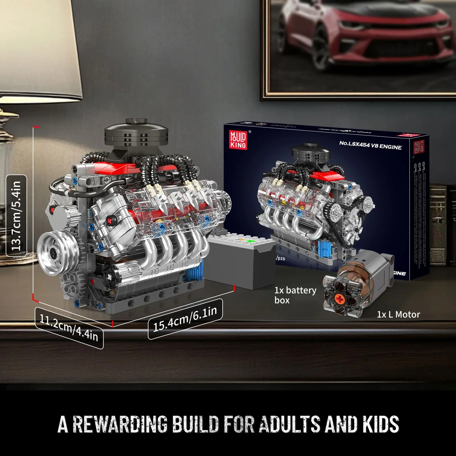 V8 Engine Building Blocks Sets, Engine Model kit That Run, Build Your Own STEM Model Engine, 8-Cylinder Car Engine Building