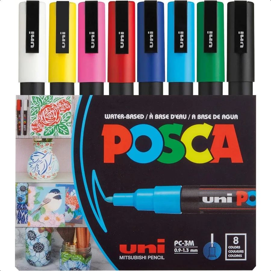 

8 Paint Markers Fine Posca Markers with Reversible Tips Acrylic Paint Pens for Art plies Fabric Paint