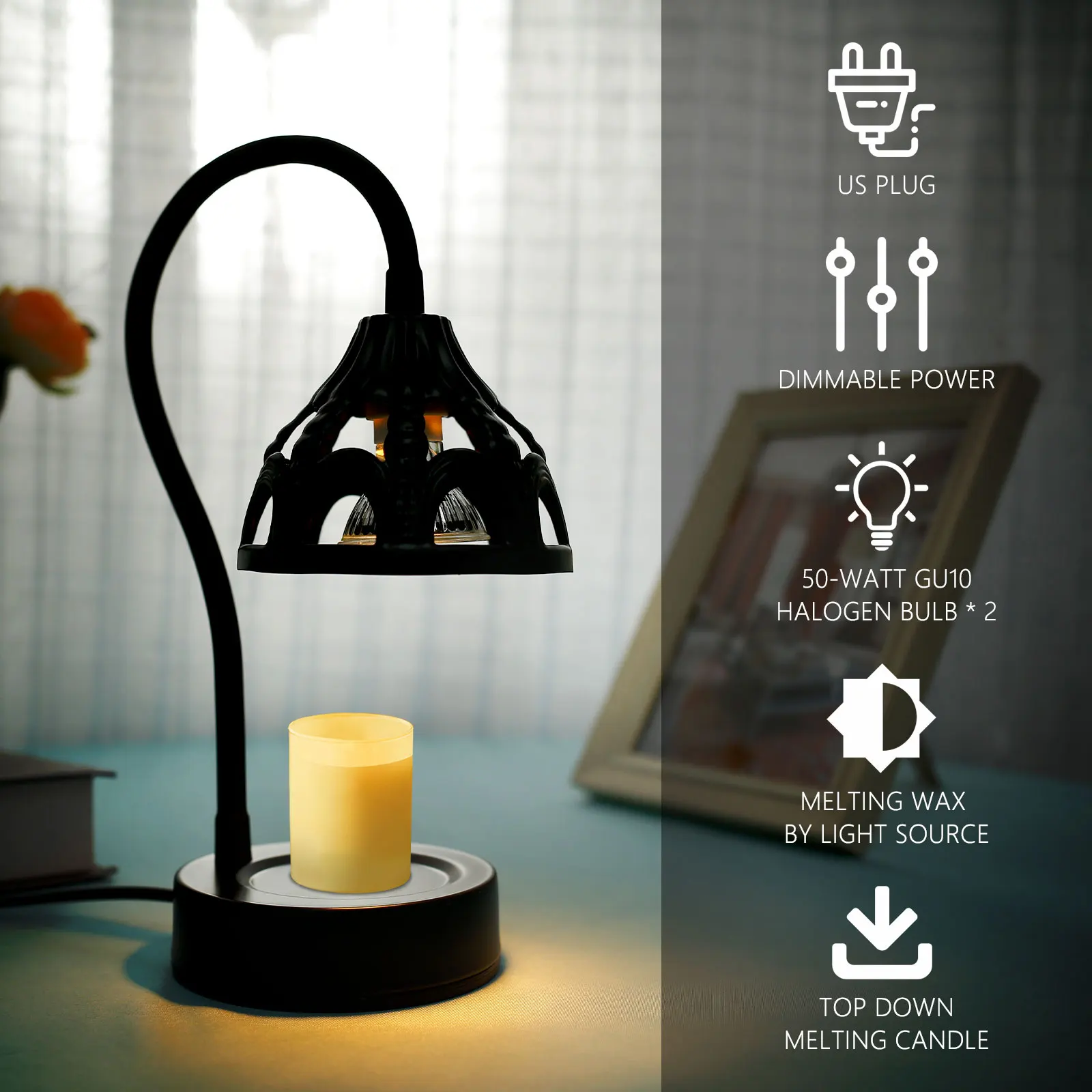 

Candle Warmer Lamp Dimmable No Flame Candle Wax Lamp with 360° Adjustable Gooseneck Electric Candle Melting Light Home Table