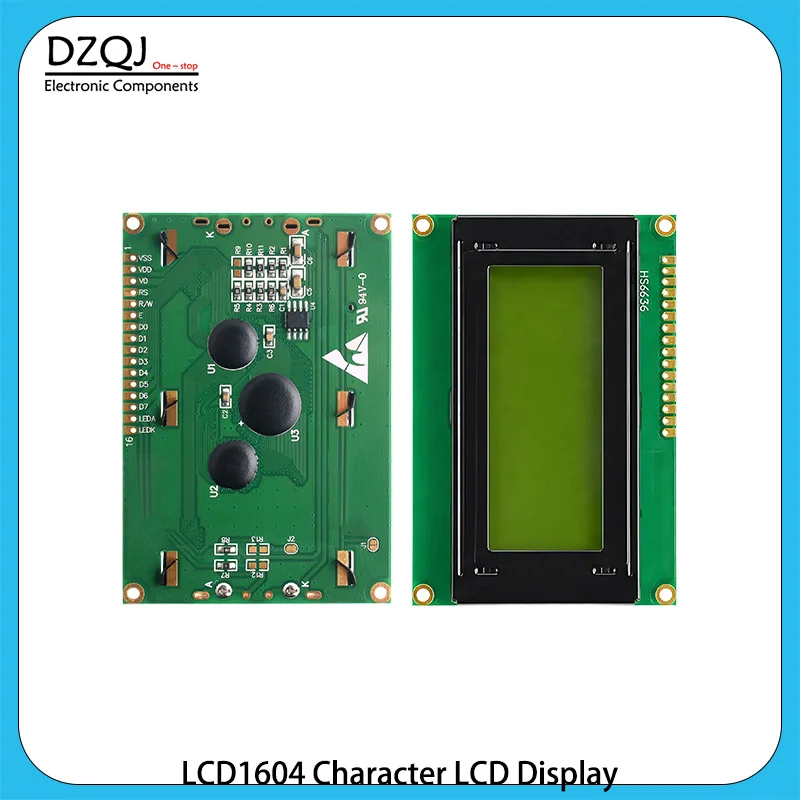 DZQJ LCD1604 / 16x4 Monochrome Character LCD Module, Yellow-Green Background with Blue-Black Characters