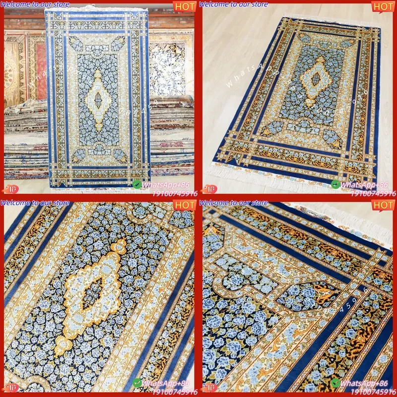 CECertificate 91x152cm Elegant Persian Vintage Hand Knotted Silk Carpet Floral Pattern Washable Made in China