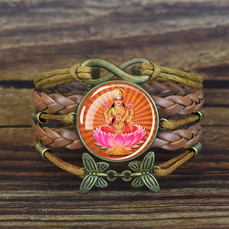 Hinduism Bracelet Ganesha Goddess Kashmi Wealth Vishnu Shiva Amulet Charms Bracelet Women Glass Cabochon Indian Buddhism Jewelry