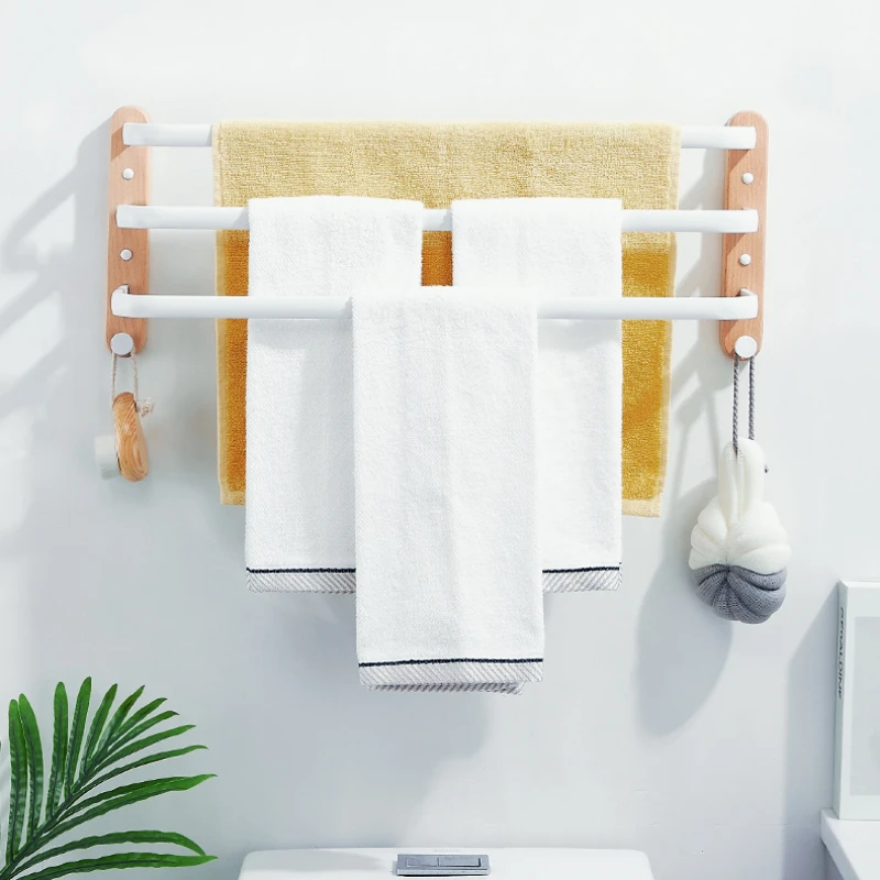 

Wall Mounted Multi Tier Towel Bar Wooden Towel Storage Shelf for Bathroom Functional Decorative Organizational