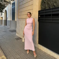 European And American Style 2024 Spring And Summer Women's New Fashionable Temperament Solid Color Pleated Decorative Dress