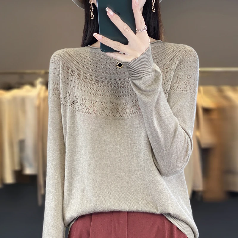 Long-sleeved 2024 new fashion women\'s sweater 100% Merino wool sweater pullover thick warm sweater in spring and autumn and wint