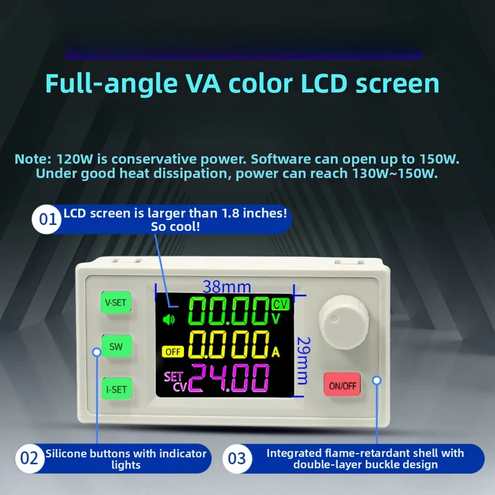 120W CNC Step Up Down Module DC Regulated For Power Supply Boost Converter 6.0-36.0V Input 0-36.0V Output VA Color Display