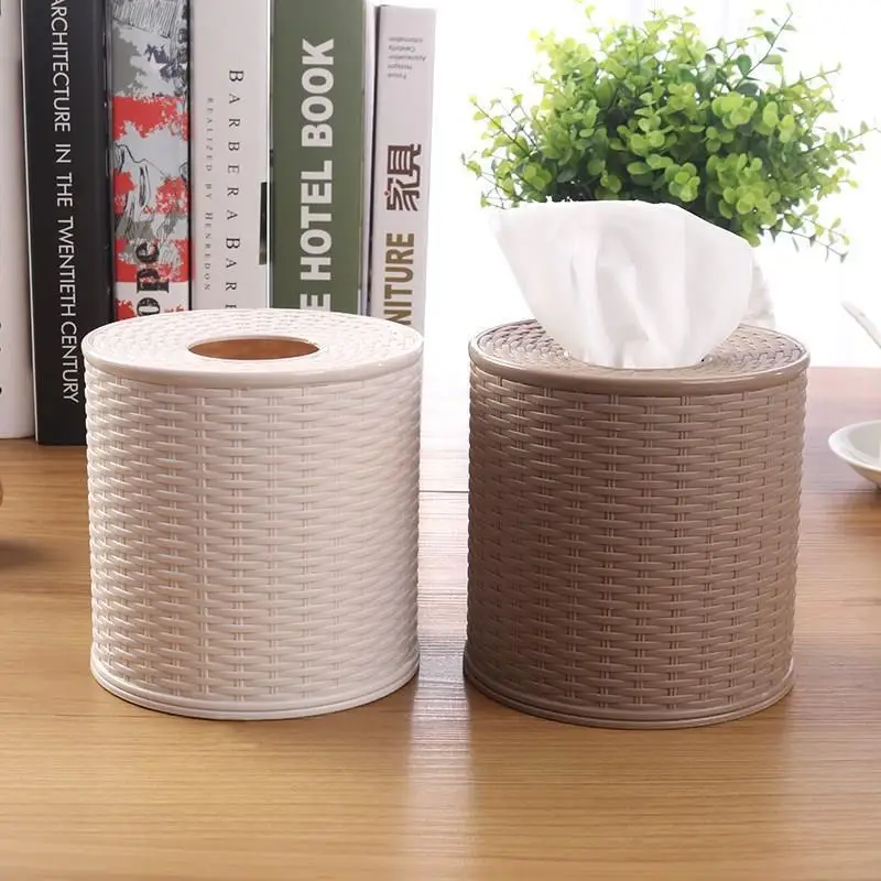 

Rattan Woven round Paper Towel Holder Desktop Sle Batoom Kitchen Living Room Dining Room Decorative Storage Box Organizer