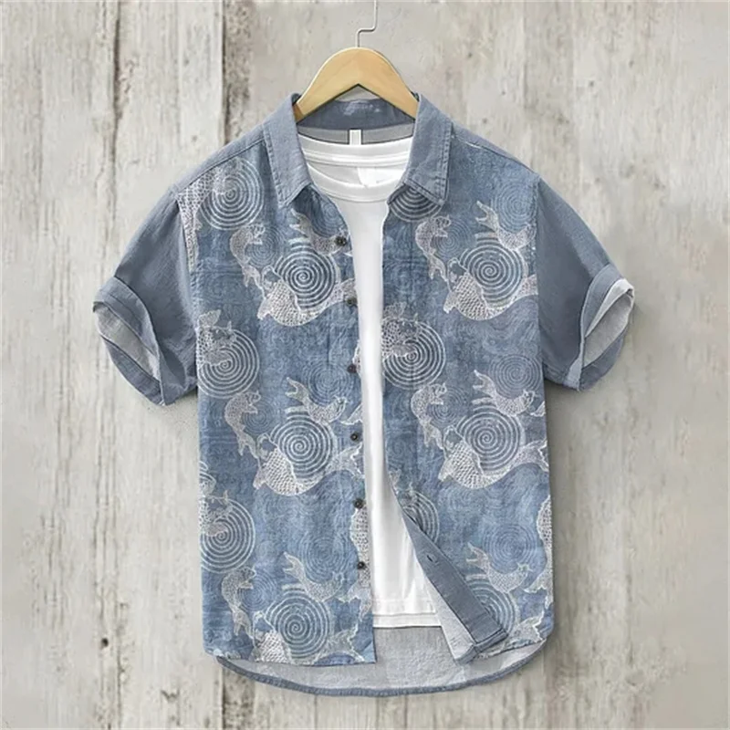 Summer men's shirt animal pattern printed shirt casual short sleeved street wear fashionable men's oversized clothing