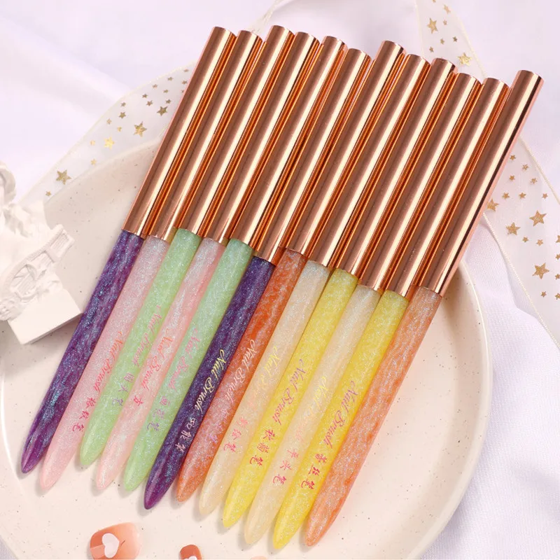 1/12 Uds pincel de uñas colorido cepillo de Gel puntas de dibujo delineador de dibujo pintura pincel acrílico para manicura decoración de pinceles para decoración de uñas