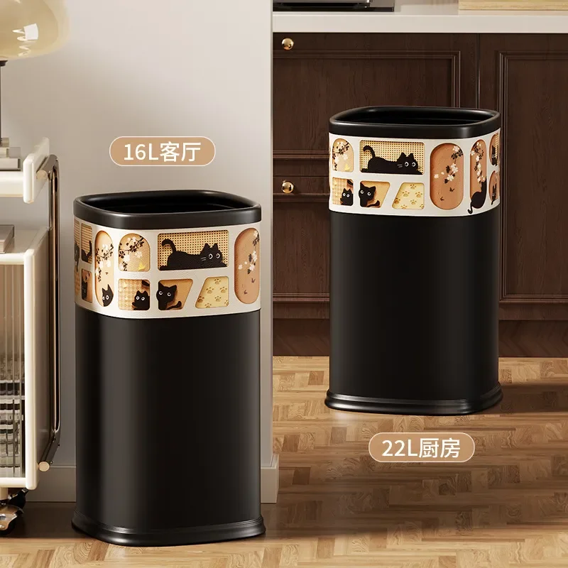 for Light Luxury High Value Garbage Can Kitchen Living Room Double Layer Metal Trash Can Household High End Large Capacity