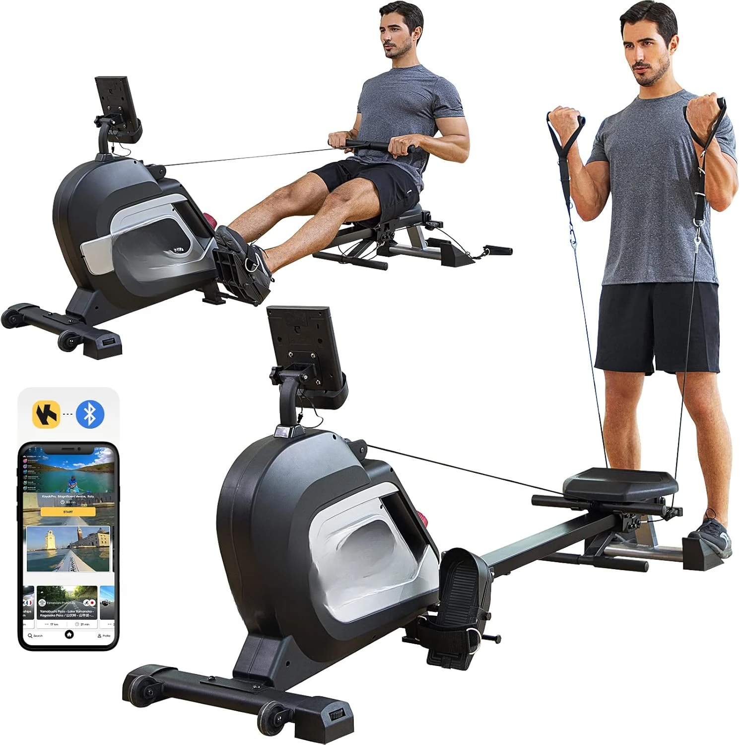 Magnetic Rowing Machine 360 LB Weight Capacity, folding rower with Combination Strength exercise