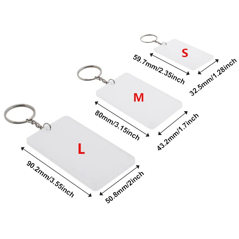 10pcs Keychain Sublimation DIY White Single Sided Blank Acrylic Rectangle Shaped Pendant 3Style