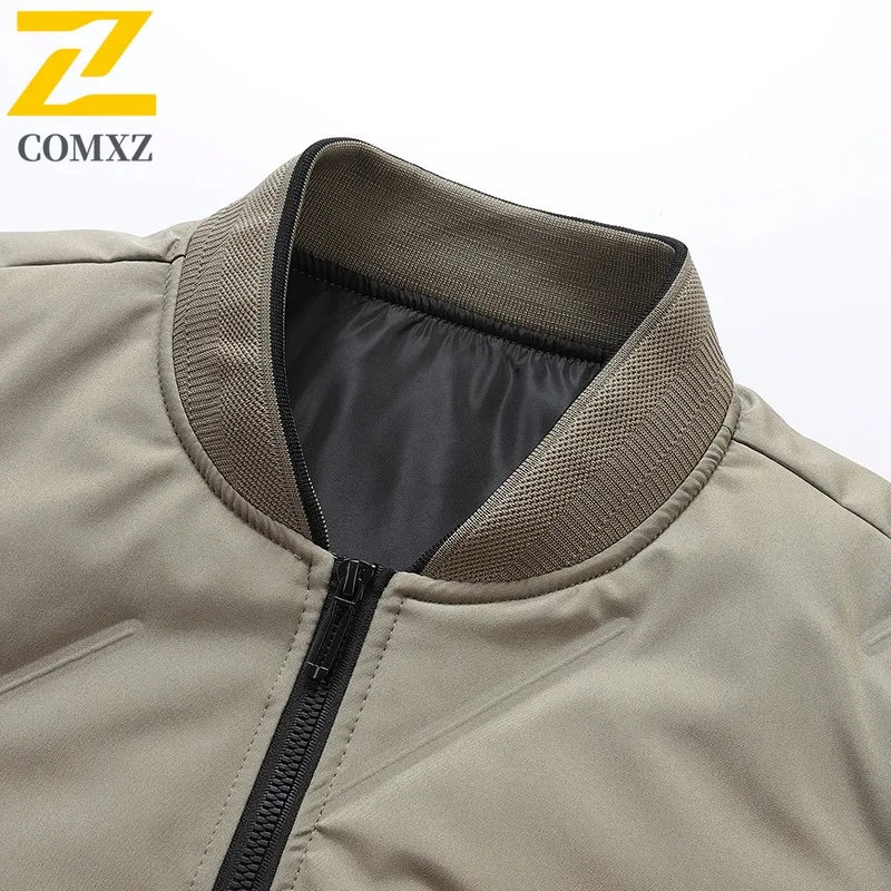 COMXZ Puffer Jacket Baseball Collar Outdoor Commuting Office Warm Coat White Duck Down Travel Cold Protection Winter Garment