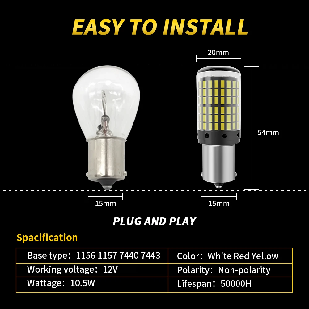 1pcs Super Bright Car Light PY21W P21W LED 1156 1157 BAY15D P21/5W Canbus Signal Lamp 3014SMD No Error Brake Bulb Park Diode 12V