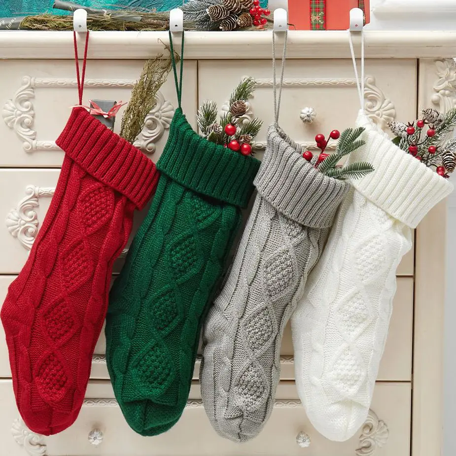 1pc Knitted Christmas Stockings 37CM  Decoration Christmas Gift Bag Fireplace Decoration Santa Elk Socks Xmas Lovely Gift Bag