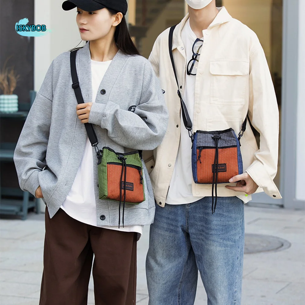 

Multifunctional Crossbody Phone Pouch Korean Style Color Contrast Nylon Shoulder Bag Sports Street Style Patchwork Square Bag