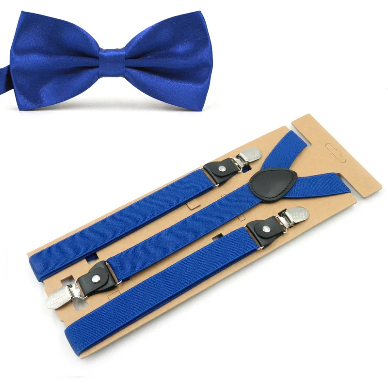 Plain Color Adult Suspenders and Bowtie Set Heavy Duty Clip-On Women Mens Suspenders for Pant Wedding Party Red Black YiA1013