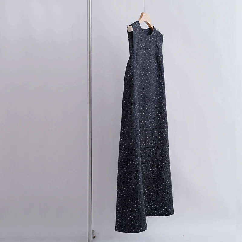 Vestido holgado sin mangas con cuello redondo, vestido de lino con lunares, moda informal de verano para mujer, vestidos de una pieza N725