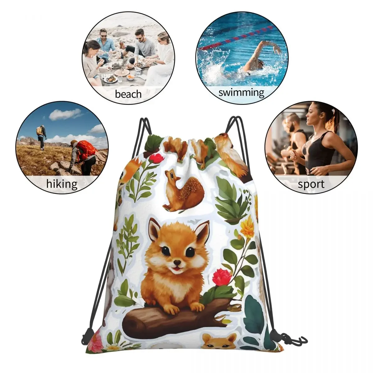 Cute Animal Sticker Pack para homens e mulheres, mochilas portáteis, Drawstring Bundle, Pocket Shoes Bag, Bookbag para estudantes