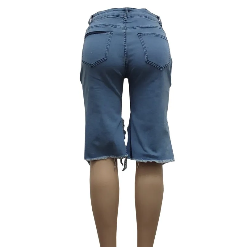 Pantalones cortos vaqueros rasgados para mujer, Vaqueros cortos hasta la rodilla, holgados, rectos, a la moda, talla grande, 2023