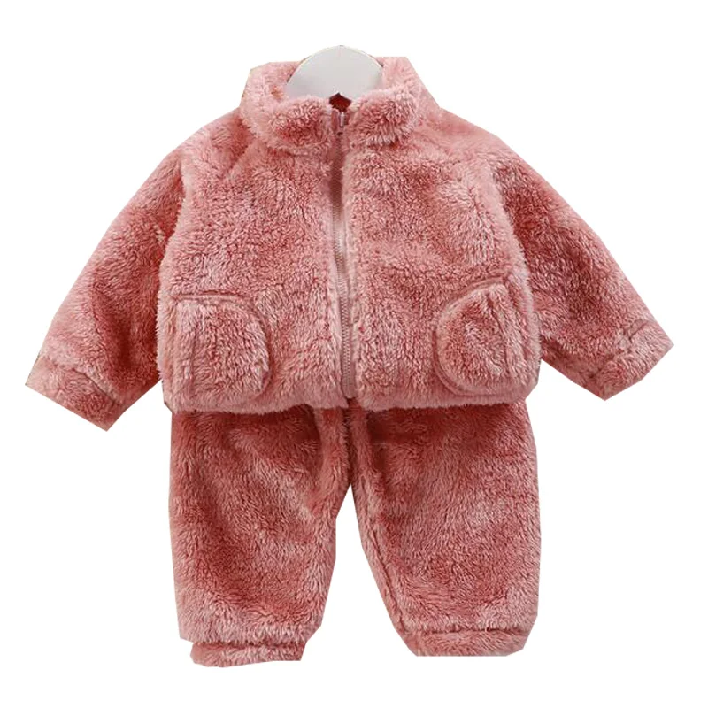 Clothing suit winter Korean 0-6 age boys and girl plush insulation jacket +trousers 2 piece home clothes fashion kids garments