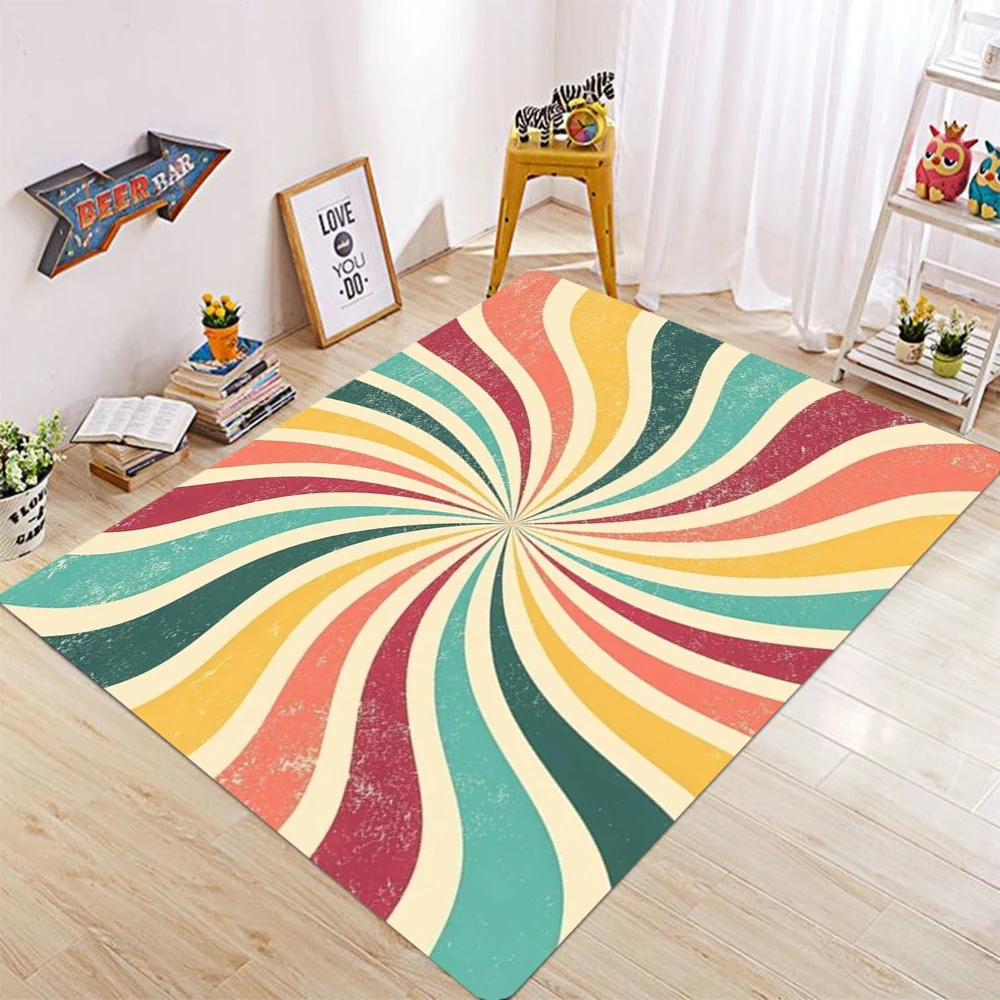 Retro Sunburst Swirl Area Rug for Living Room Bedroom Vintage Groovy Home Decor Soft Floor Carpet Non Slip Washable Durable