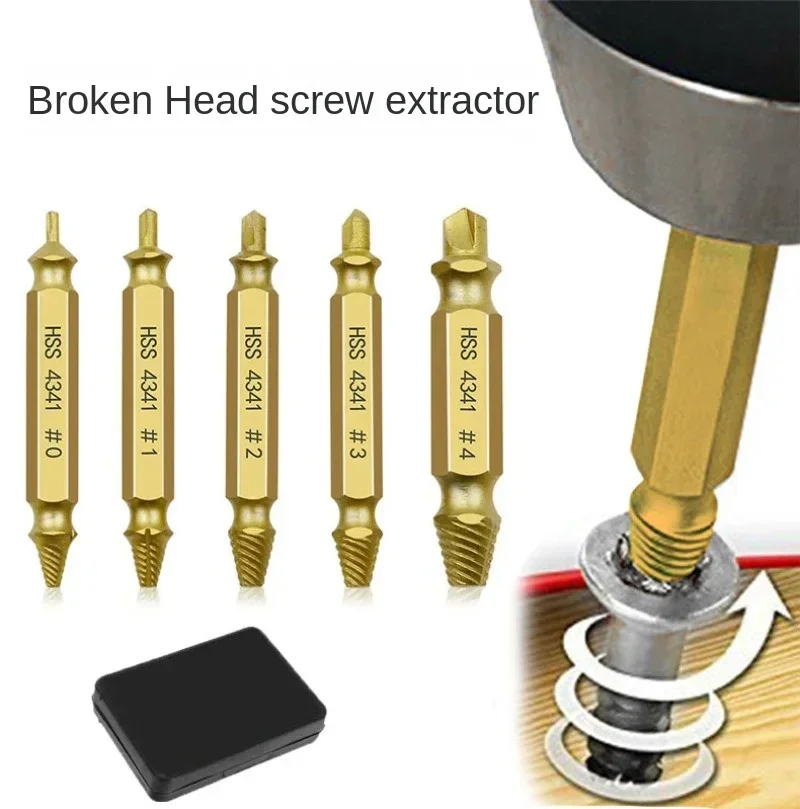 5Pcs Screw Extractor Drill Bit Set Bolt Remover Stripped Screws Easily Take Out Broken Twist Broken Bolt Screw Demolition Tools