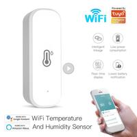 Temperature Humidity Sensor Work With Alexa Home Tuya Wifi Smart Home Thermometer Smart Life Control Mini Voice Control