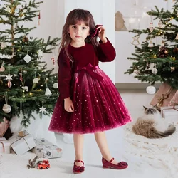 2024 New Winter Girl Dress for Child Mesh abiti Casual per bambini compleanno Princess Dress Elegant Girls vestiti a maniche lunghe 3-8Y