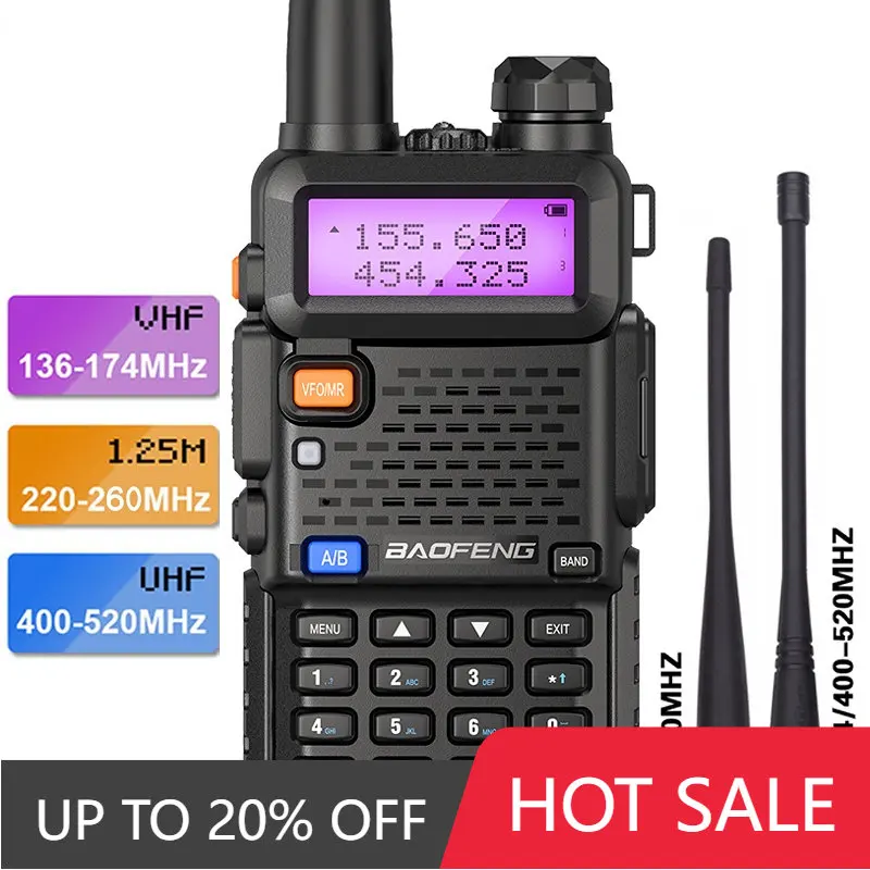 

Baofeng UV-5R III Tri-Band Walkie Talkie 136-174/220-260/400-520MHz Amateur Ham Handheld Portable Radio Comunicador UV-5RX3