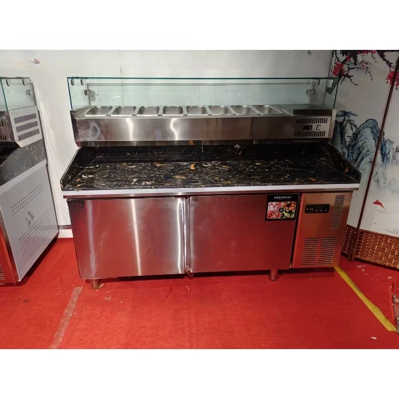 Food Grade Salad Bar Refrigerator with Wheels, Refrigerated Prep Table for Fast Food Restaurant Topping Holding - view 2
