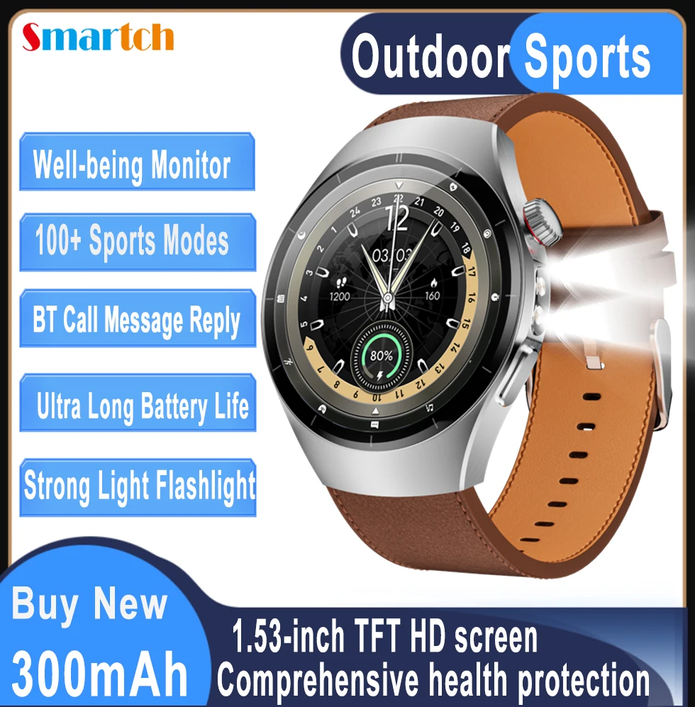 

Сильный свет, фонарик, браслет, умные часы с синим зубом, мужской монитор здоровья, спортивные деловые умные часы, водонепроницаемый корпус из сплава