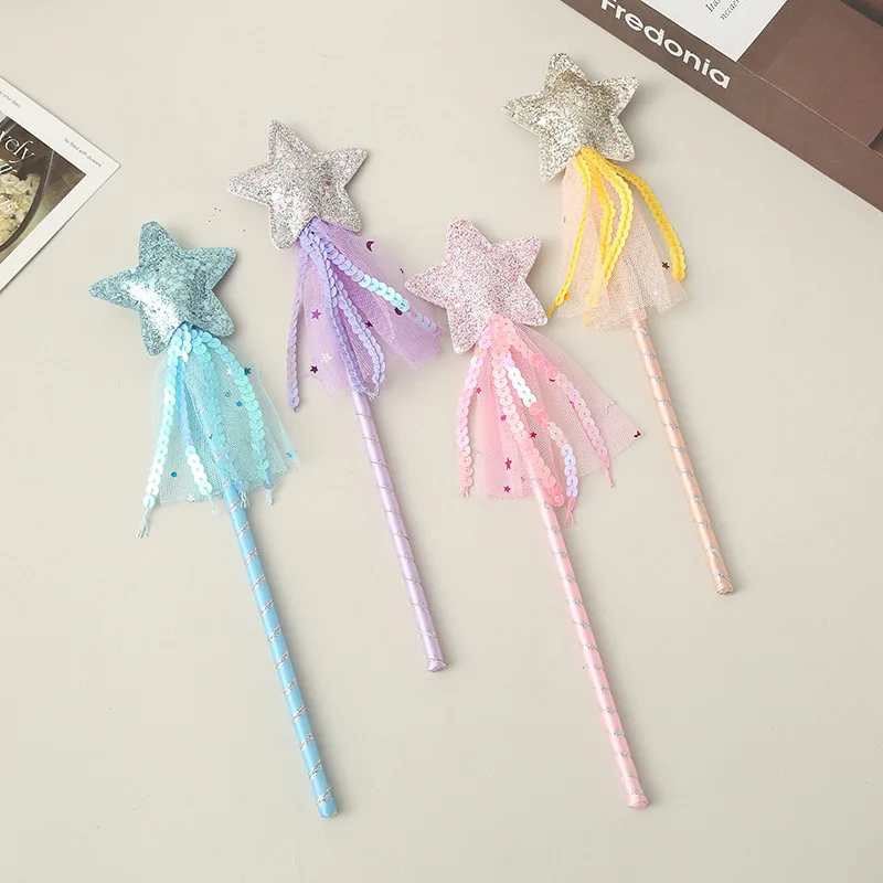 Wholesale 20pcs Girls Halloween Fairy Cosplay Magic Wand Princess Sequin Pentagram Wand Festival Children Show Props Party Decor