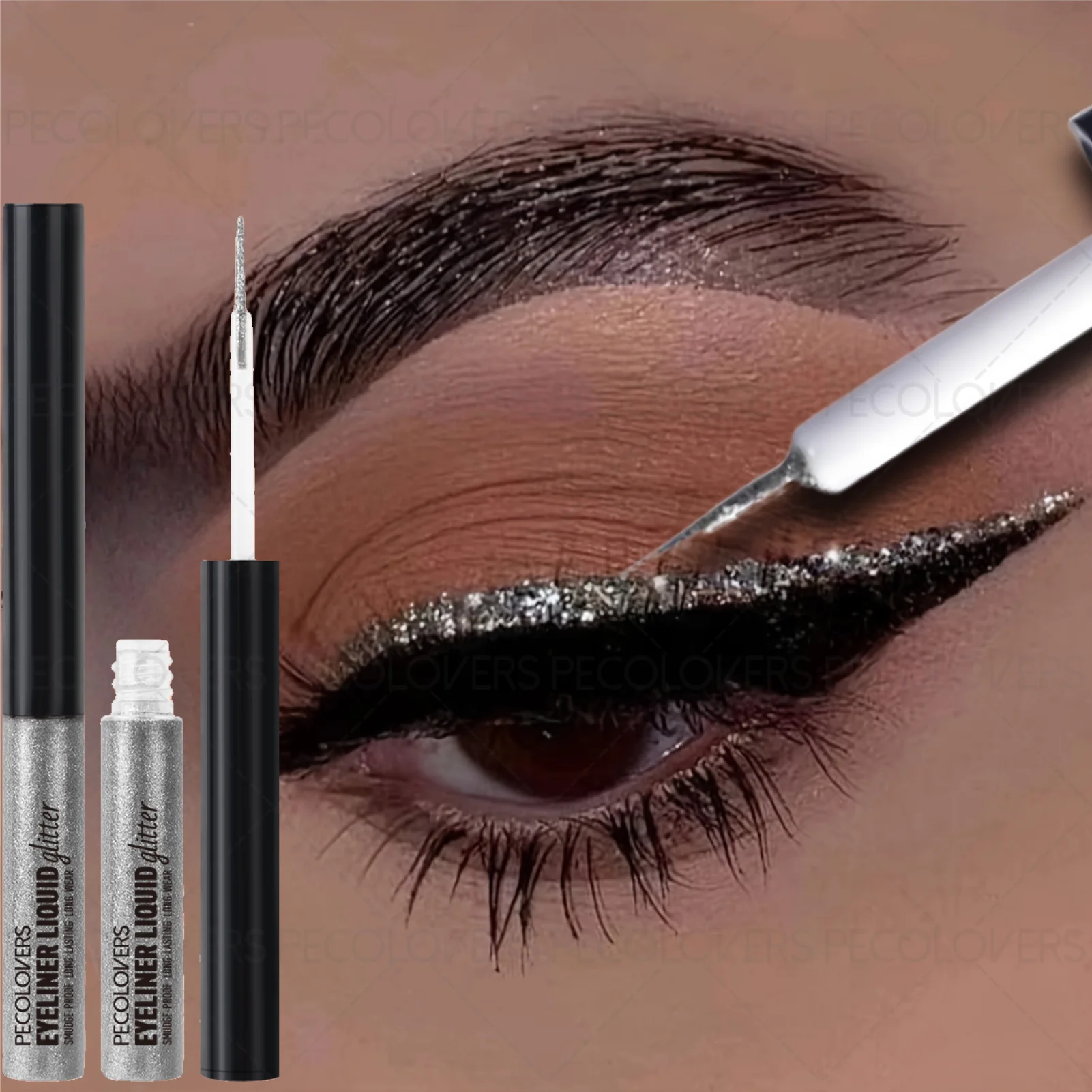 1pc ダイヤモンド液体アイライナーシマー防水長期的な銀色の色簡単に着用できるグリッターアイペンシル韓国メイク