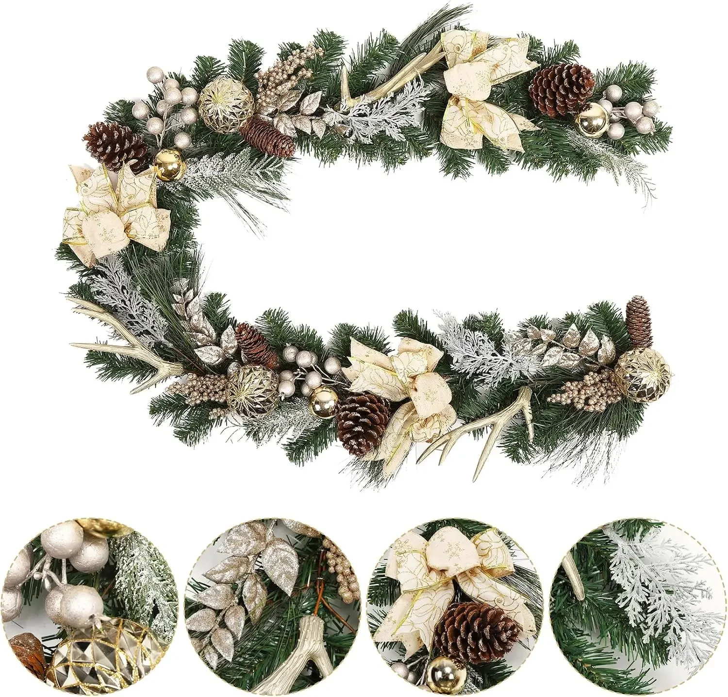 Garvee 6 ft Pre-Lit Christmas Garland Home Party Decor Battery Operated Xmas Garland with 20 LED Lights Outdoor Yard Pine Rattan Hanging Ornaments Cheap Gold Balls for Front Door Fireplace Mantel Stairs Table Decor view 4