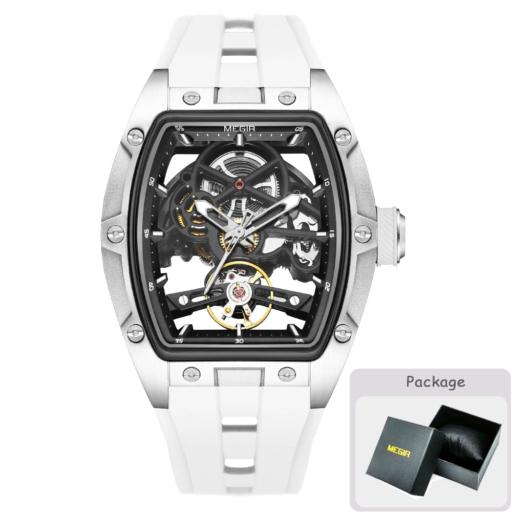MEGIR Tonneau Skeleton Mechanical Watch for Men