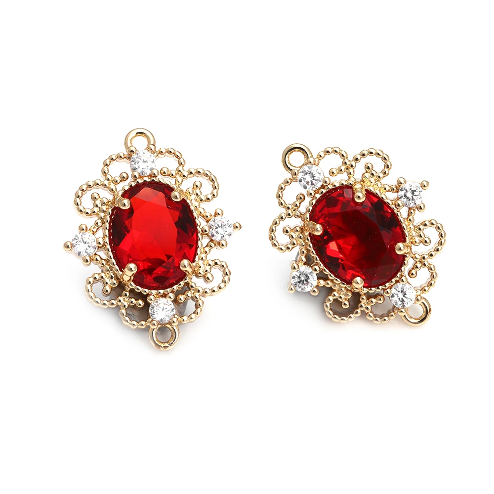 18K Gold Color Brass Zircon Glass Oval Shape Connect Charms Pendants High Quality Diy Jewelry Accessories Making Materials