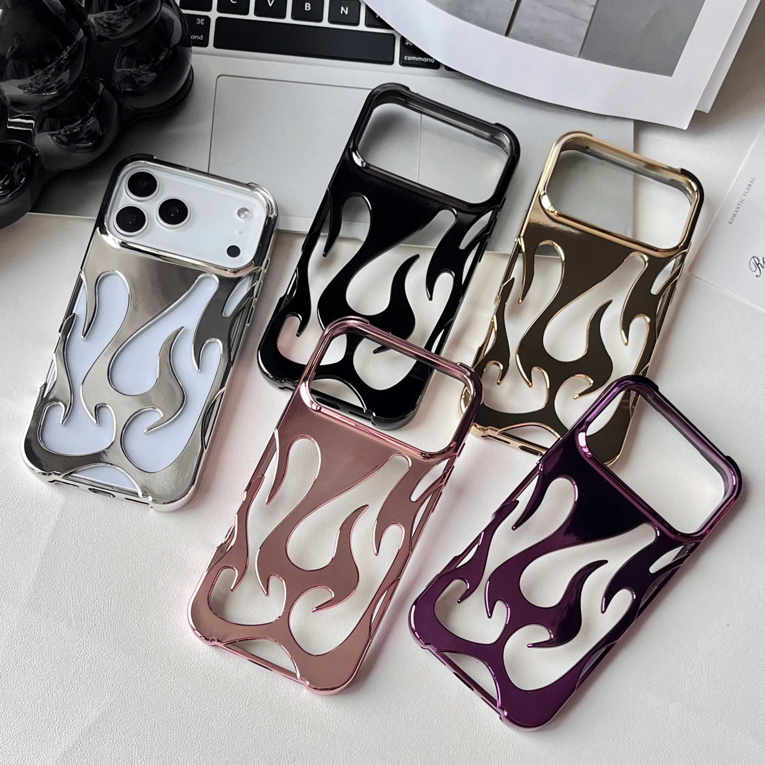 Luxuriöse 3D-Flammenmuster Hohle Schlanke Handyhülle für iPhone 18 17 16 15 14 13 12 11 Pro Max Air Stoßfeste Schutzhülle – Detail 26