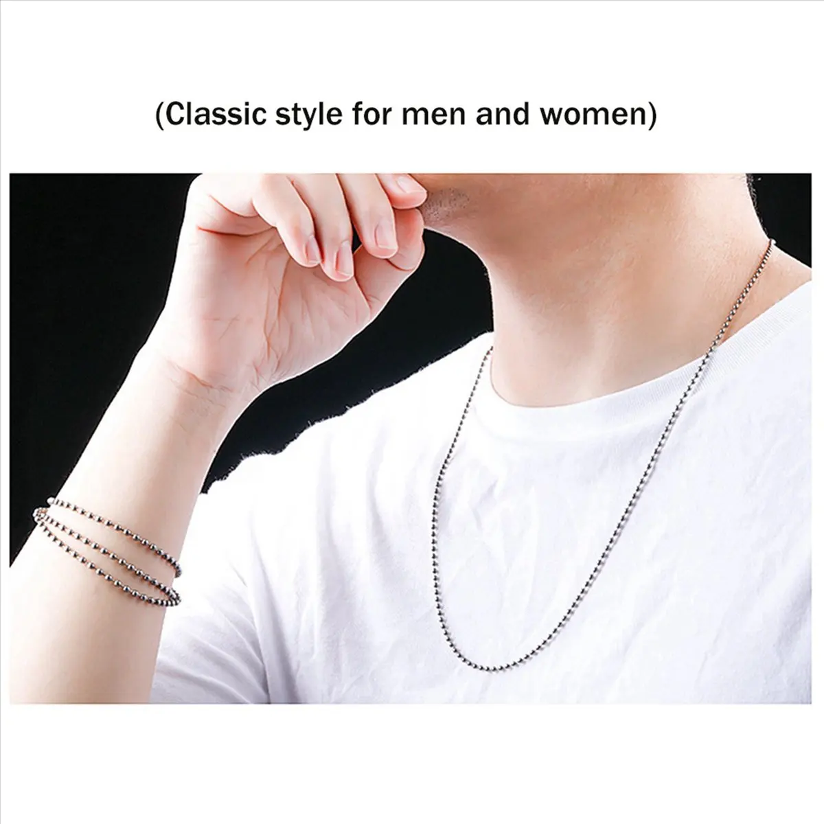 *N21R 5X التيتانيوم النقي سلسلة قلادة الزجاج حبة سلسلة قلادة ليس من السهل الصدأ بسيط سبائك التيتانيوم سوار-B #4