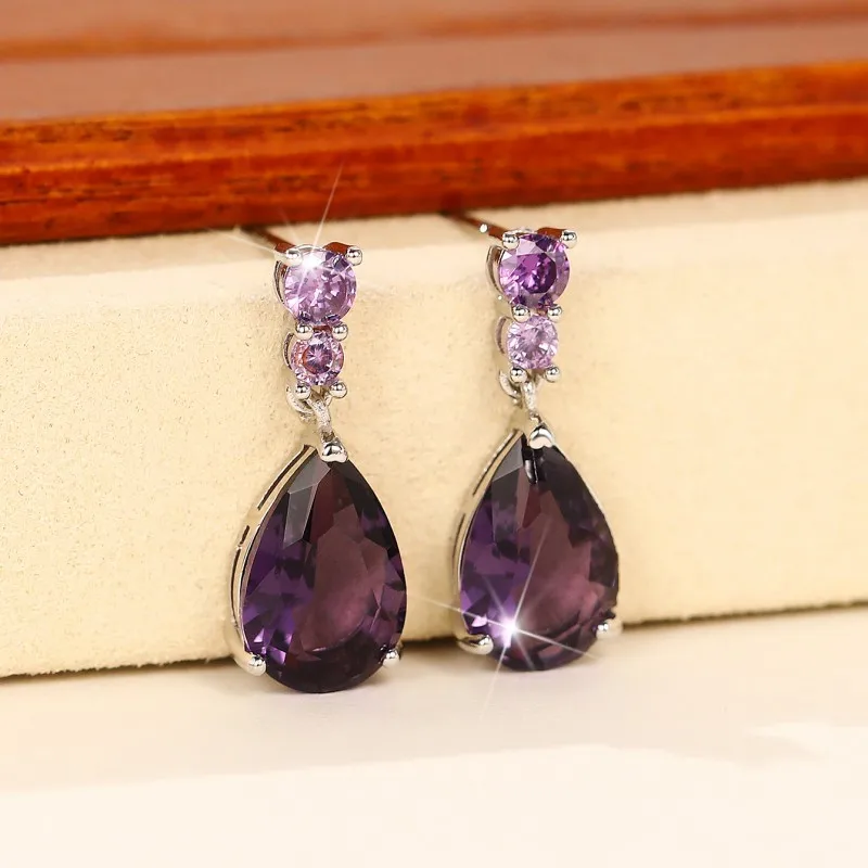 Huitan 2022 Trend Colored Cubic Zirconia Dangle Earrings for Women Luxury Fashion Versatile Lady\'s Ear Earrings Wedding Jewelry