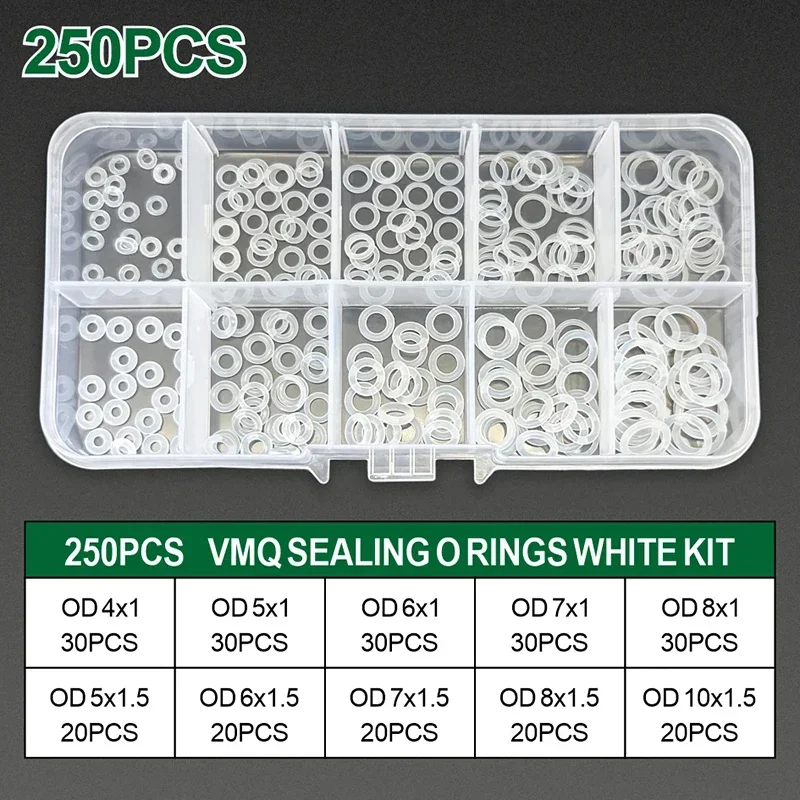 CS1 1.5mm Silicone O-Ring Repair Kit 250Pcs Food Grade Heat Resistant Waterproof Seals Tap Pipeline Valve Fitting Accessories