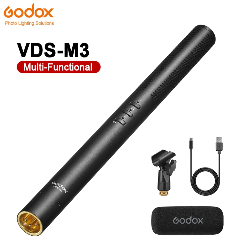 Godox VDS-M3 Microfone sem fio cardióide condensador, carregamento USB profissional para estúdio de fotografia, registro pendurado ao ar livre