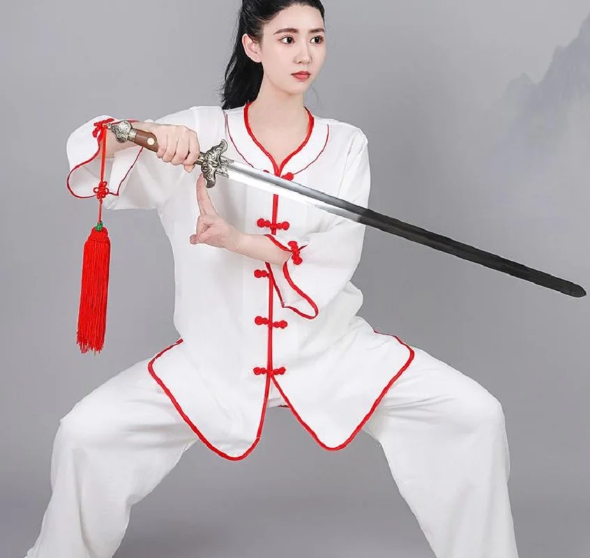 新しい中国風の女性のリネンカンフースーツ春夏カジュアルスポーツ太極拳武道パフォーマンス衣装セット-xs-xxl