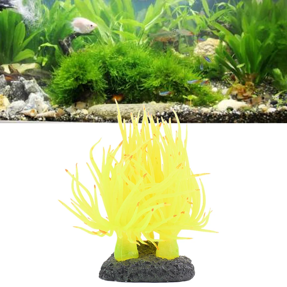 

Artificial Coral Fish Tank Decoration Yellow Soft Flexible Lifelike Aquarium Landscape Decor Aquarium Accessories